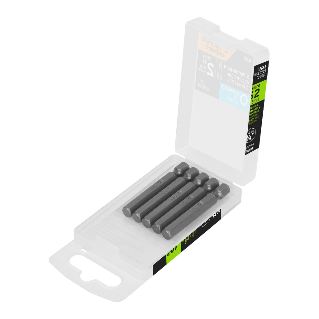 [T12653] Estuche con 5 puntas hexagonales de 1/4mm largo 2', Expert