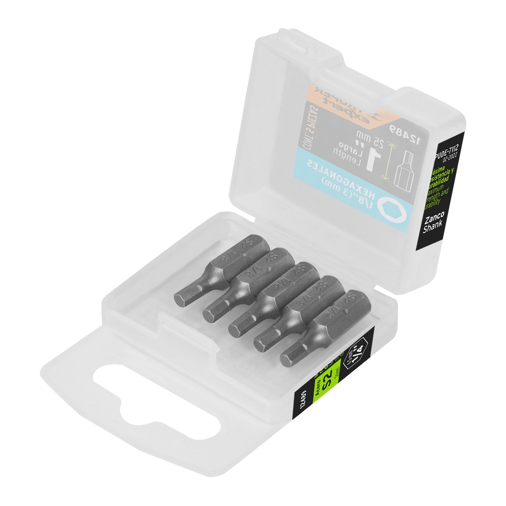 [T12489] Estuche con 5 puntas hexagonales de 1/8mm largo 1', Expert - Pag 326