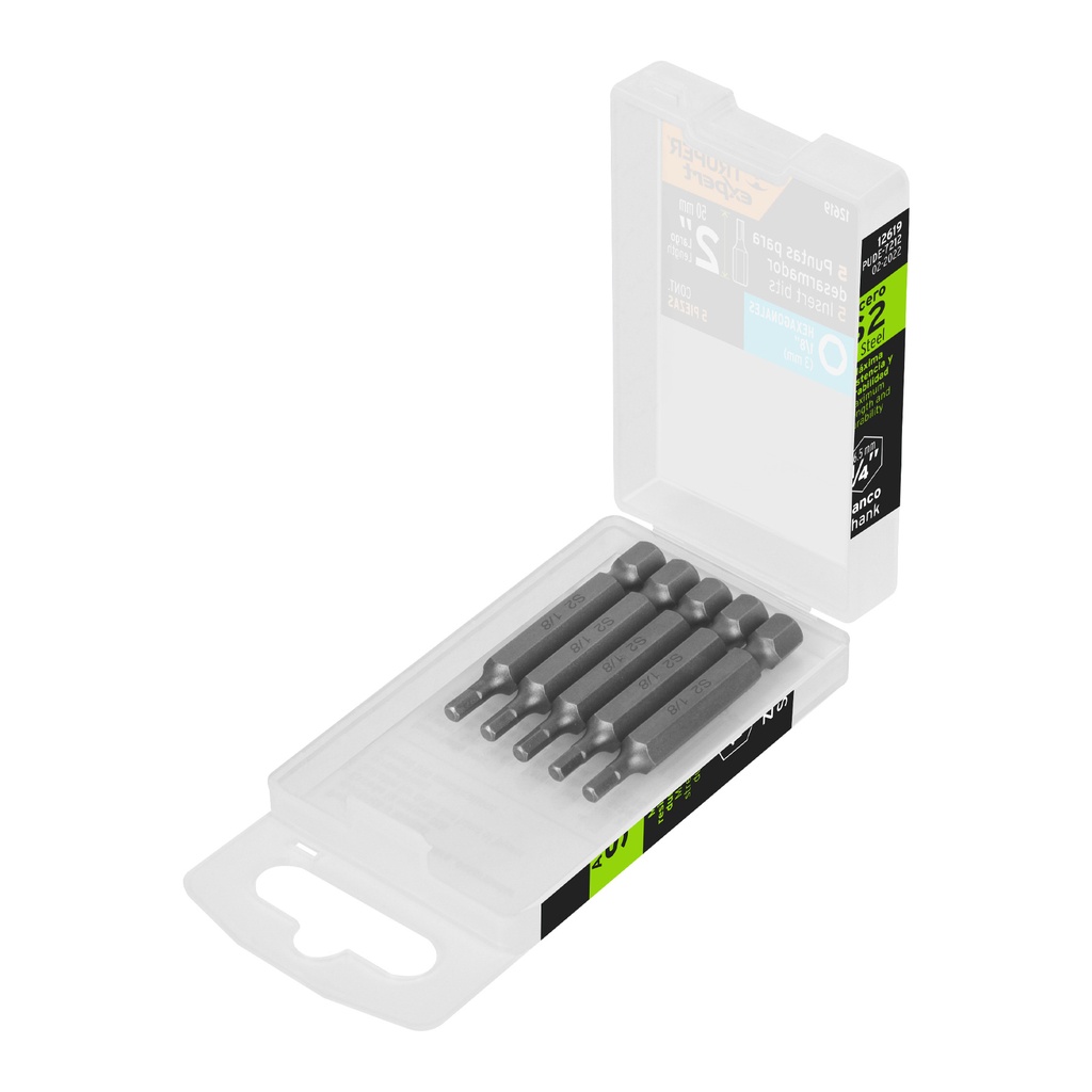 [T12619] Estuche con 5 puntas hexagonales de 1/8mm largo 2', Expert