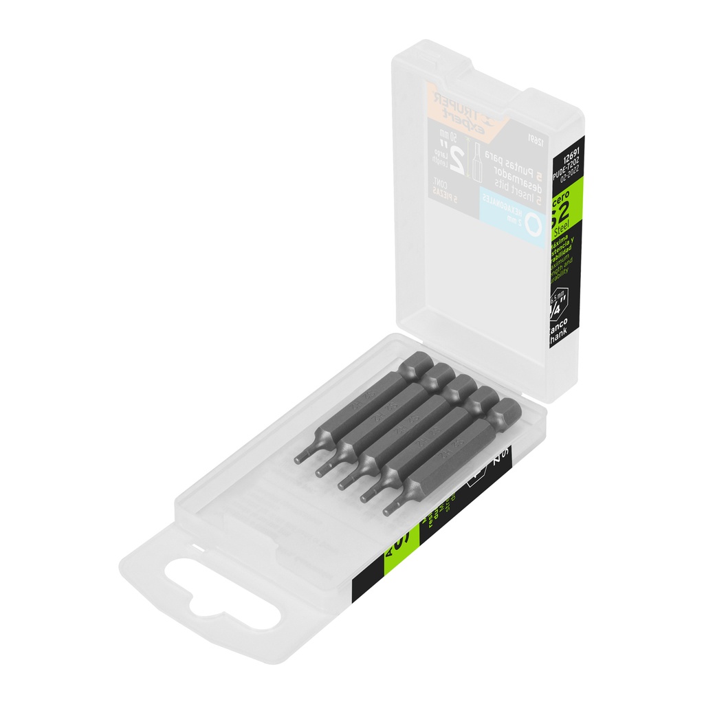 [T12691] Estuche con 5 puntas hexagonales de 2 mm largo 2', Expert