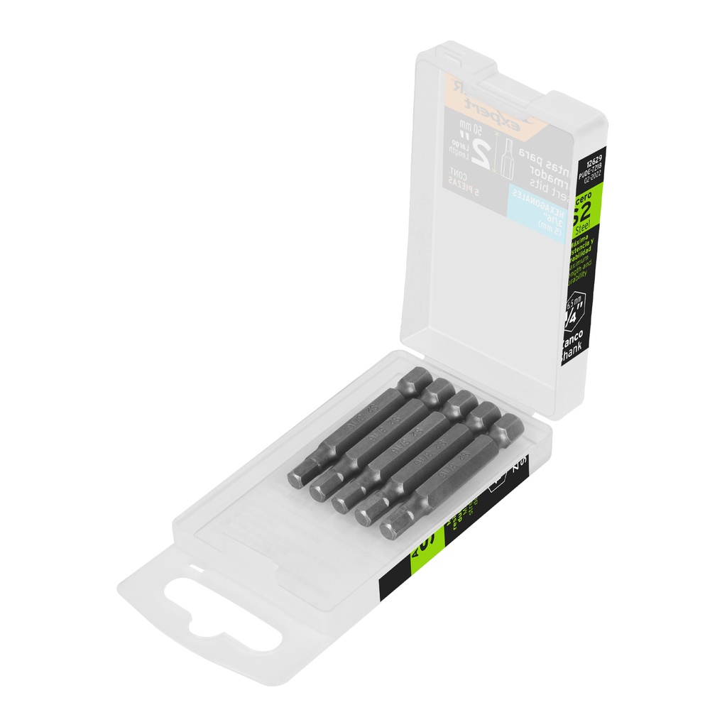 Estuche con 5 puntas hexagonales de 3/16mm largo 2', Expert
