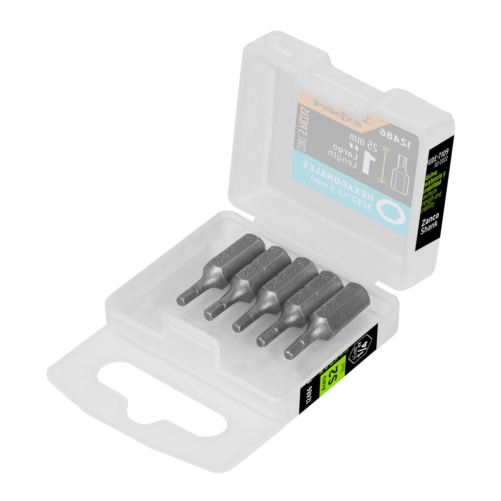 Estuche con 5 puntas hexagonales de 3/32mm largo 1', Expert - Pag 326