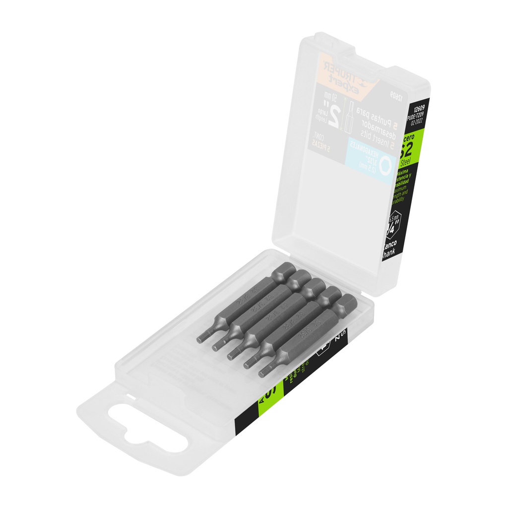 [T12609] Estuche con 5 puntas hexagonales de 3/32mm largo 2', Expert