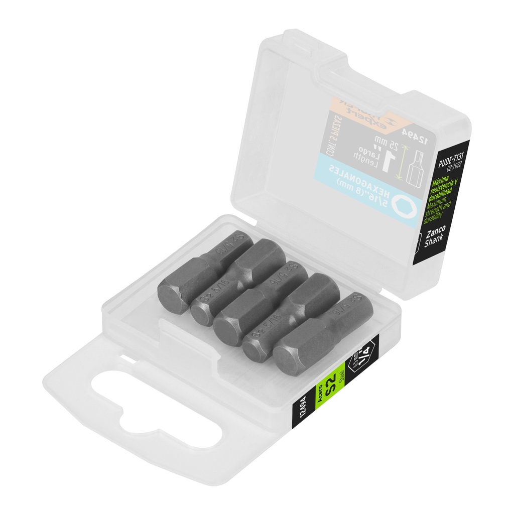 Estuche con 5 puntas hexagonales de 5/16mm largo 1', Expert - Pag 326