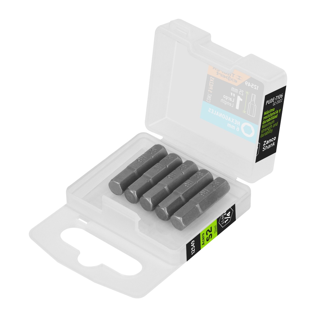 [T12549] Estuche con 5 puntas hexagonales de 6 mm largo 1', Expert