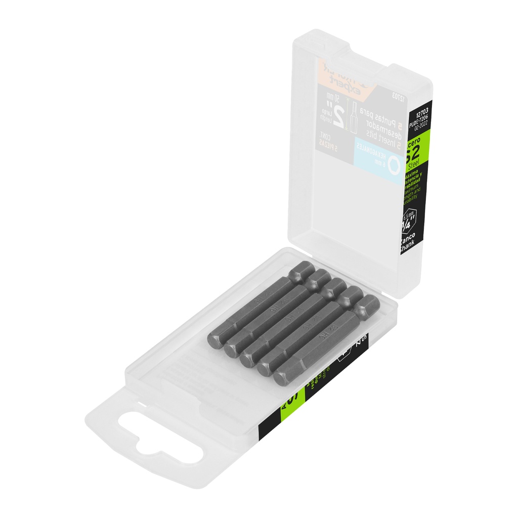 [T12703] Estuche con 5 puntas hexagonales de 6 mm largo 2', Expert
