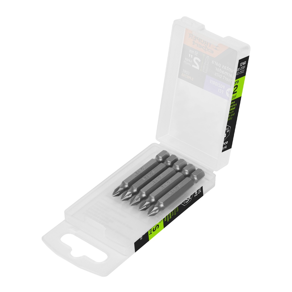 [T12161] Estuche con 5 puntas pozidriv PZ1 largo 2', Truper Expert
