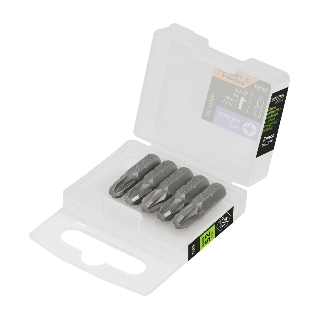 [T12159] Estuche con 5 puntas pozidriv PZ3 largo 1', Truper Expert
