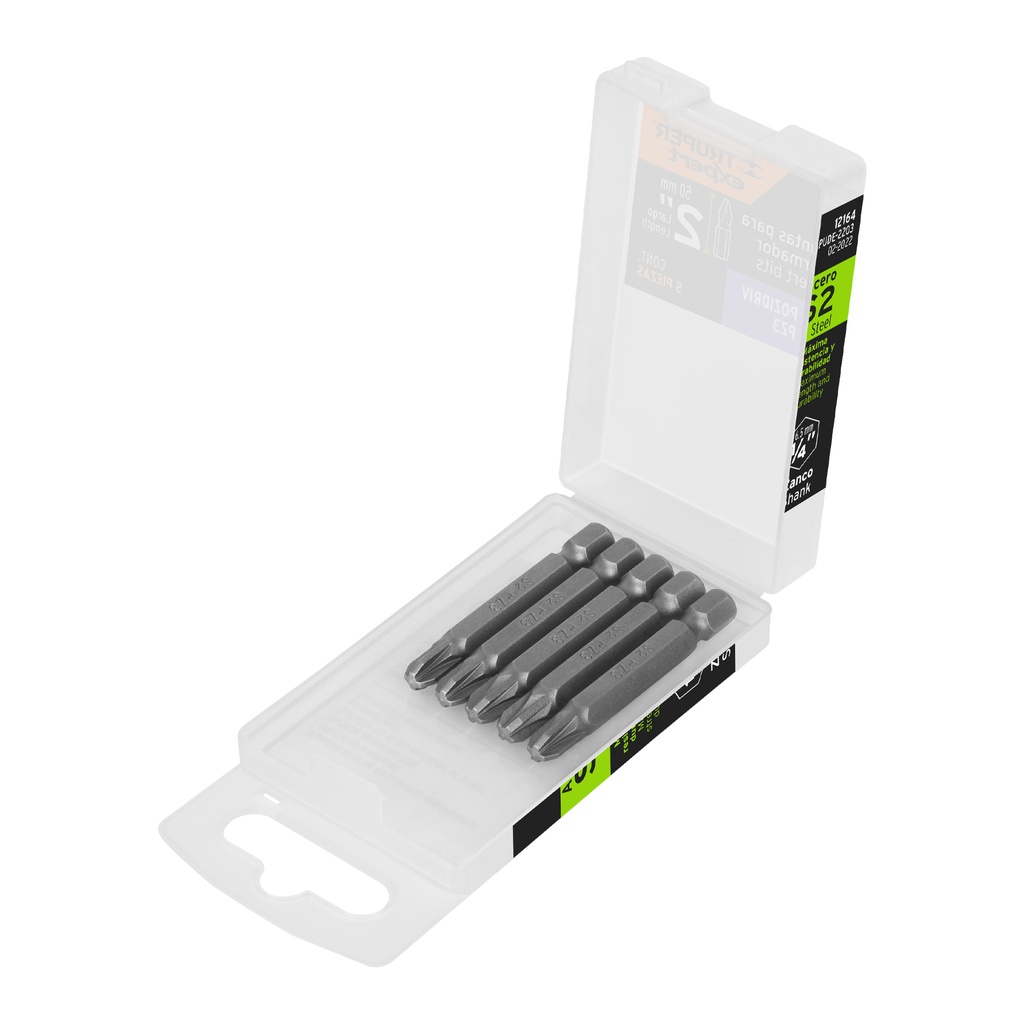 [T12164] Estuche con 5 puntas pozidriv PZ3 largo 2', Truper Expert