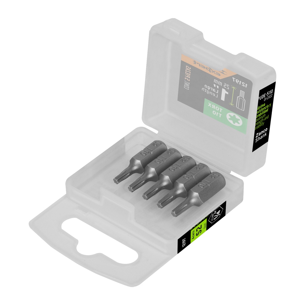Estuche con 5 puntas torx T10 largo 1', Truper Expert