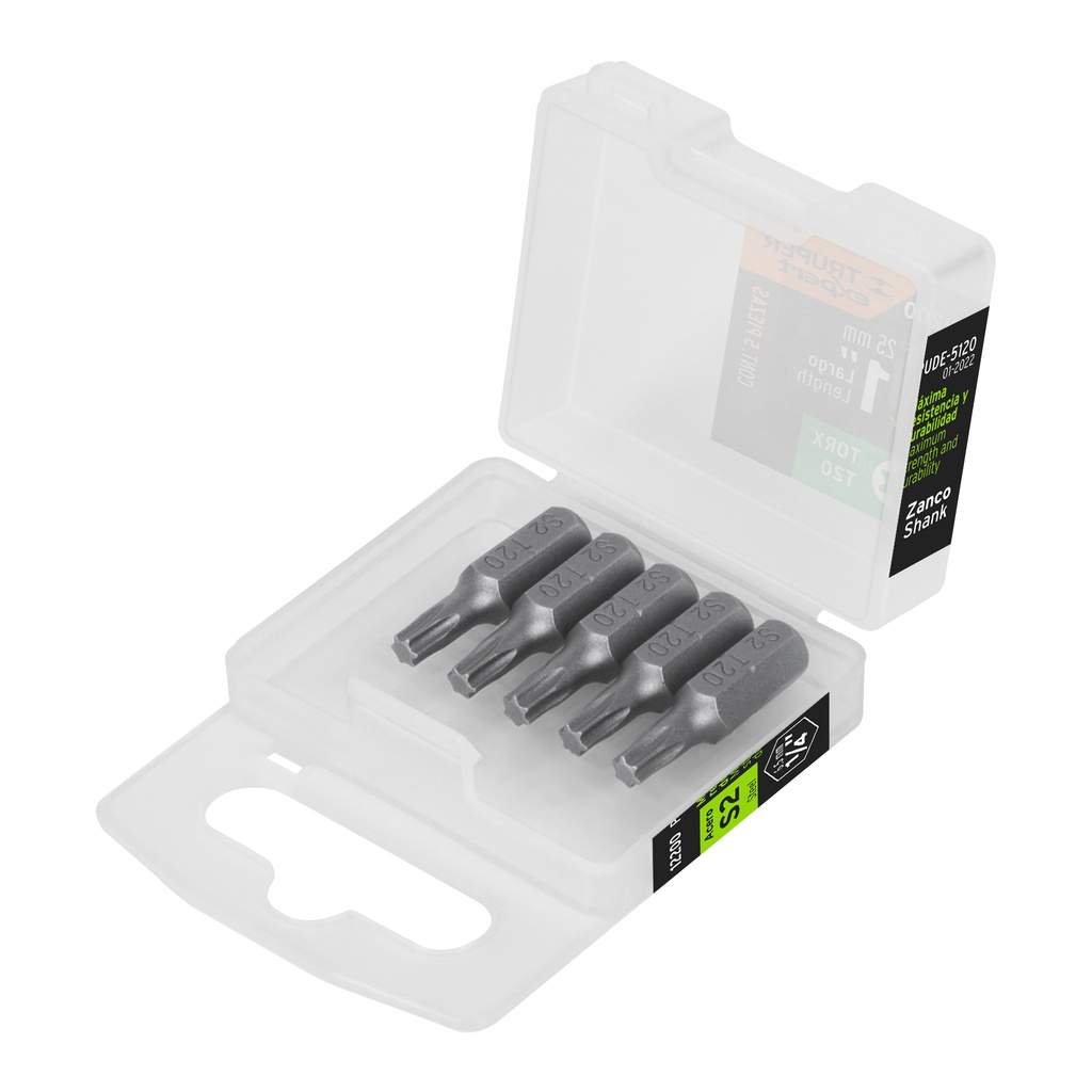 [T12200] Estuche con 5 puntas torx T20 largo 1', Truper Expert