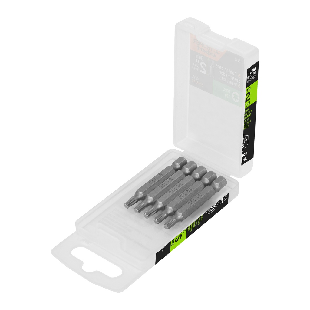 Estuche con 5 puntas torx T20 largo 2', Truper Expert