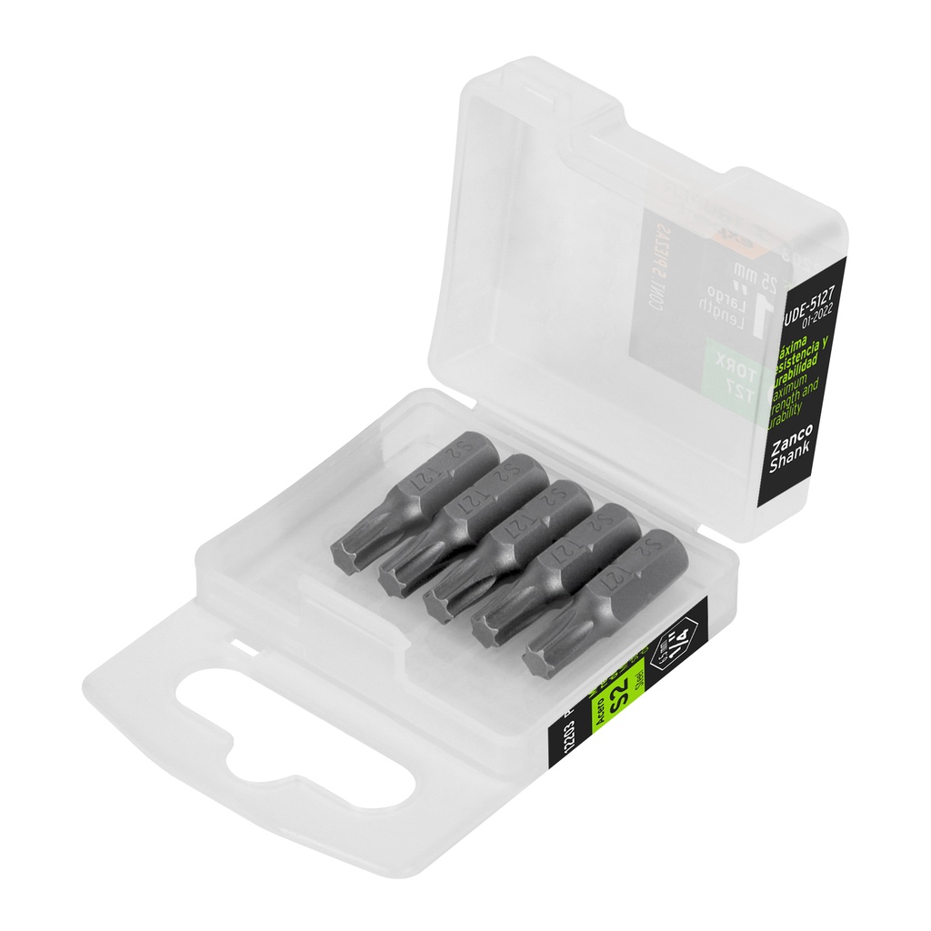 Estuche con 5 puntas torx T27 largo 1', Truper Expert