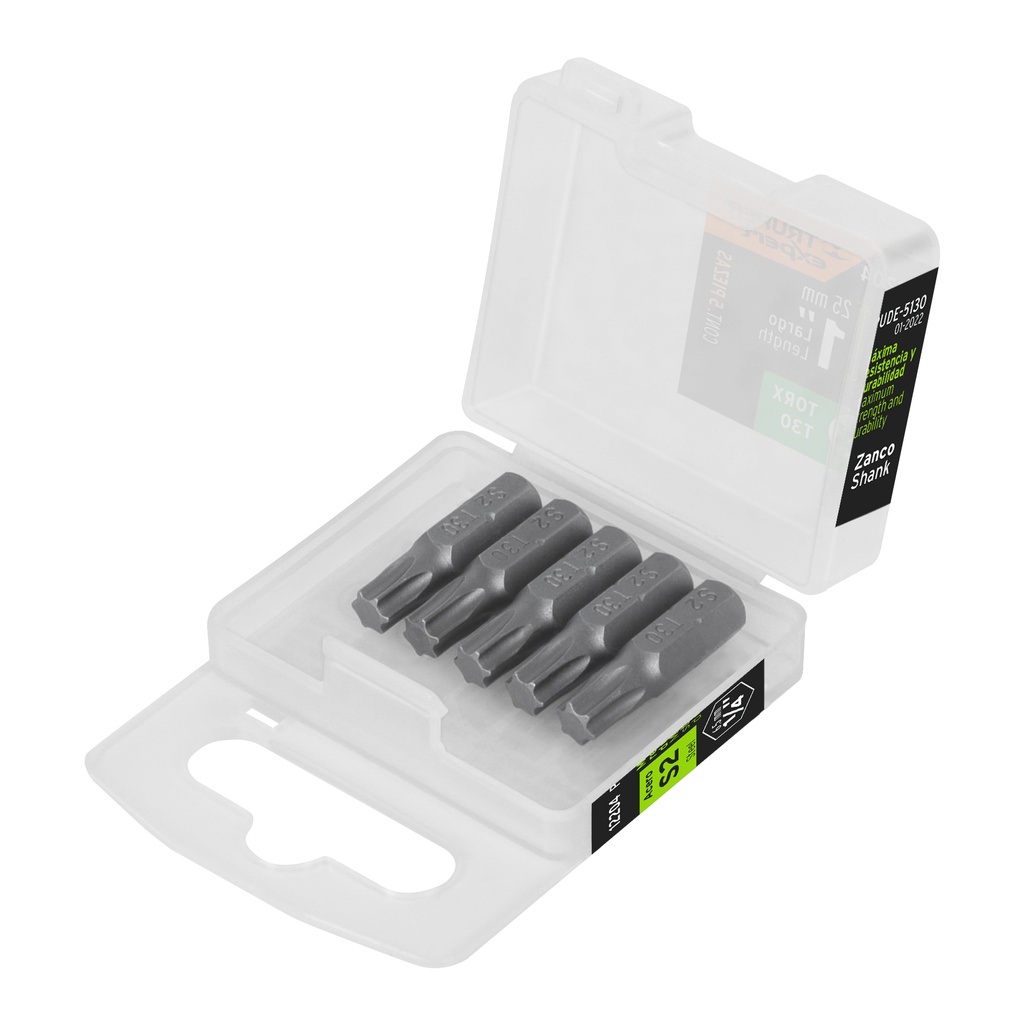 [T12204] Estuche con 5 puntas torx T30 largo 1', Truper Expert