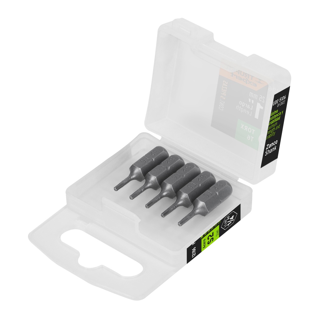 [T12186] Estuche con 5 puntas torx T6 largo 1', Truper Expert