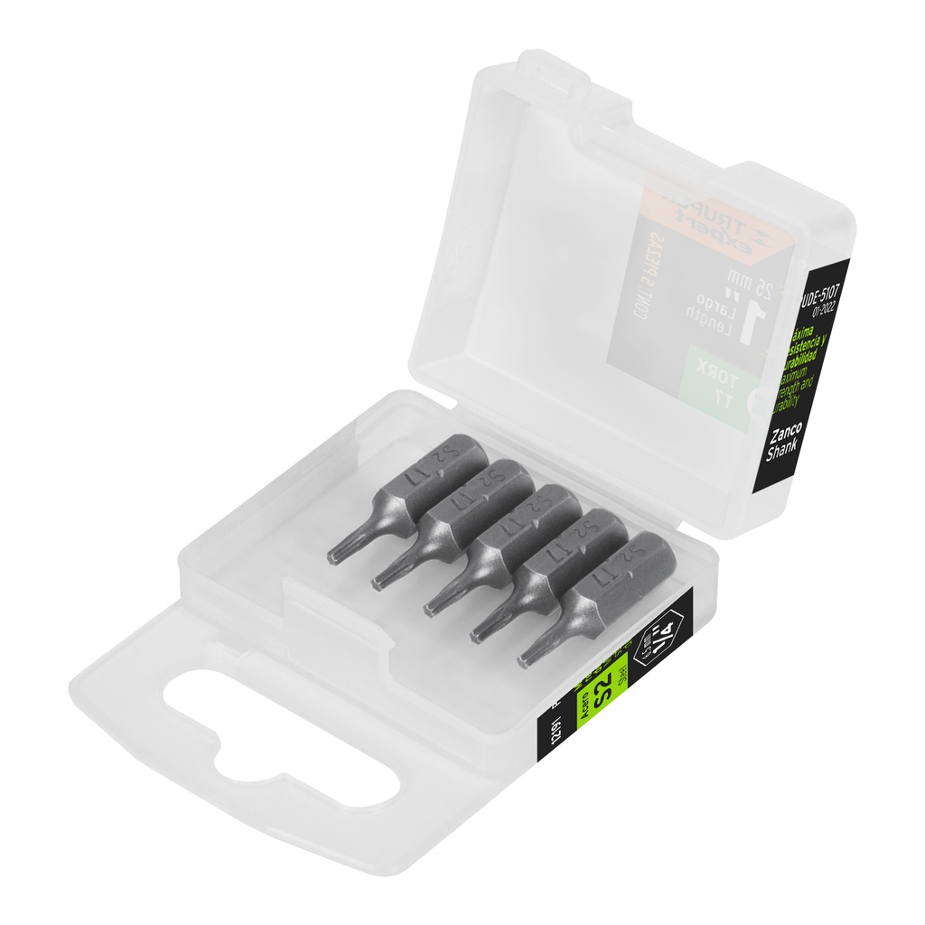 [T12191] Estuche con 5 puntas torx T7 largo 1', Truper Expert