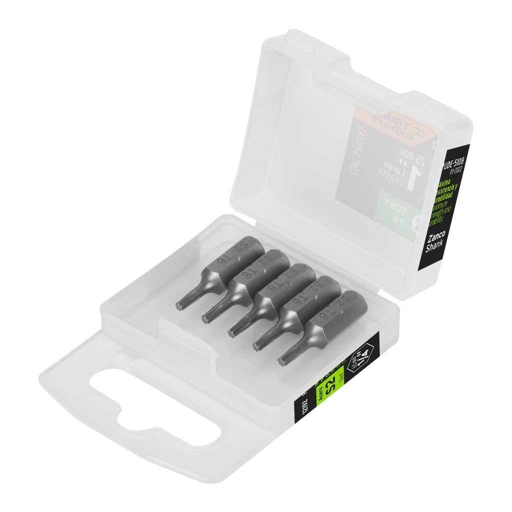 Estuche con 5 puntas torx T8 largo 1', Truper Expert - Pag 327