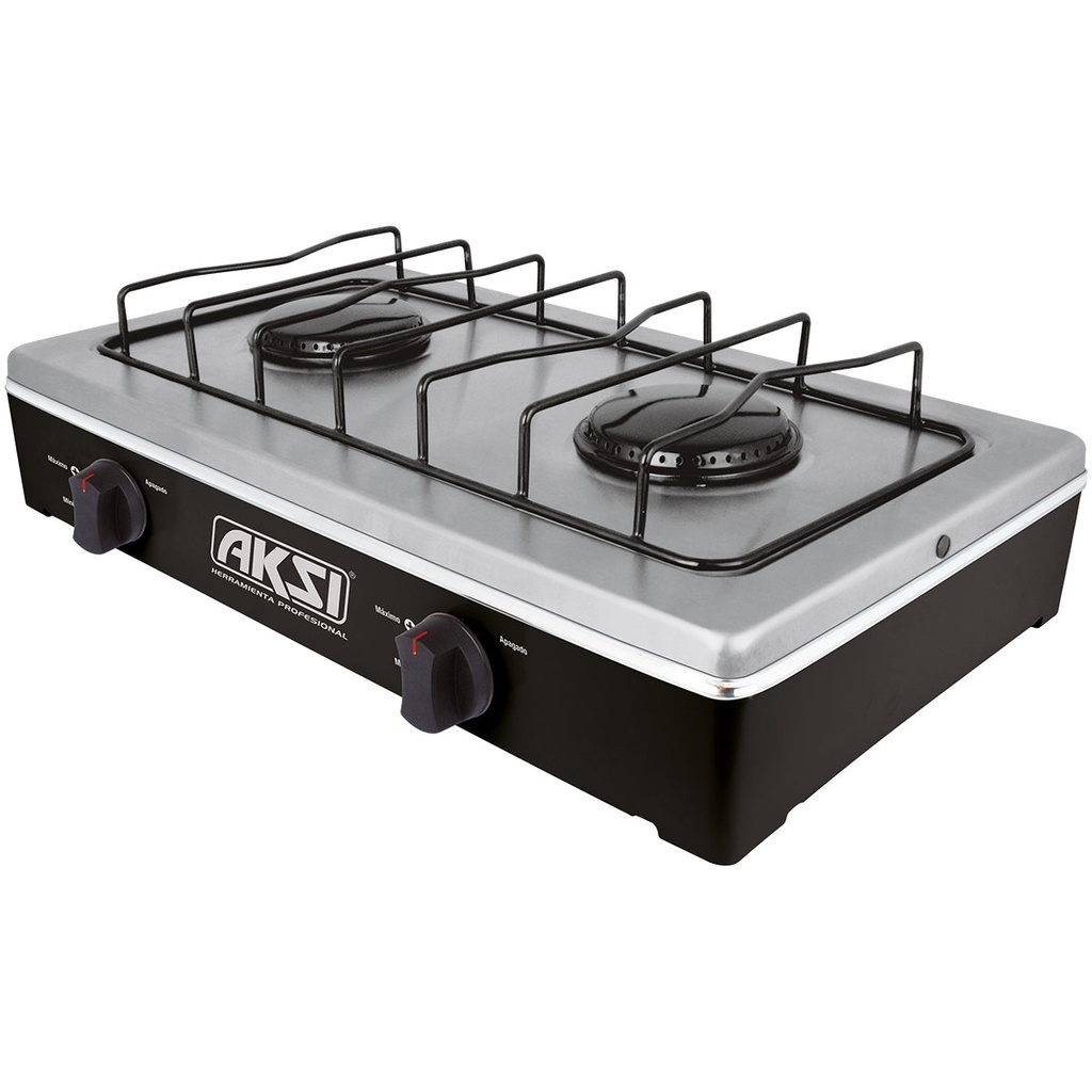 Estufa de mesa 2 quemadores negro con Acero Inox