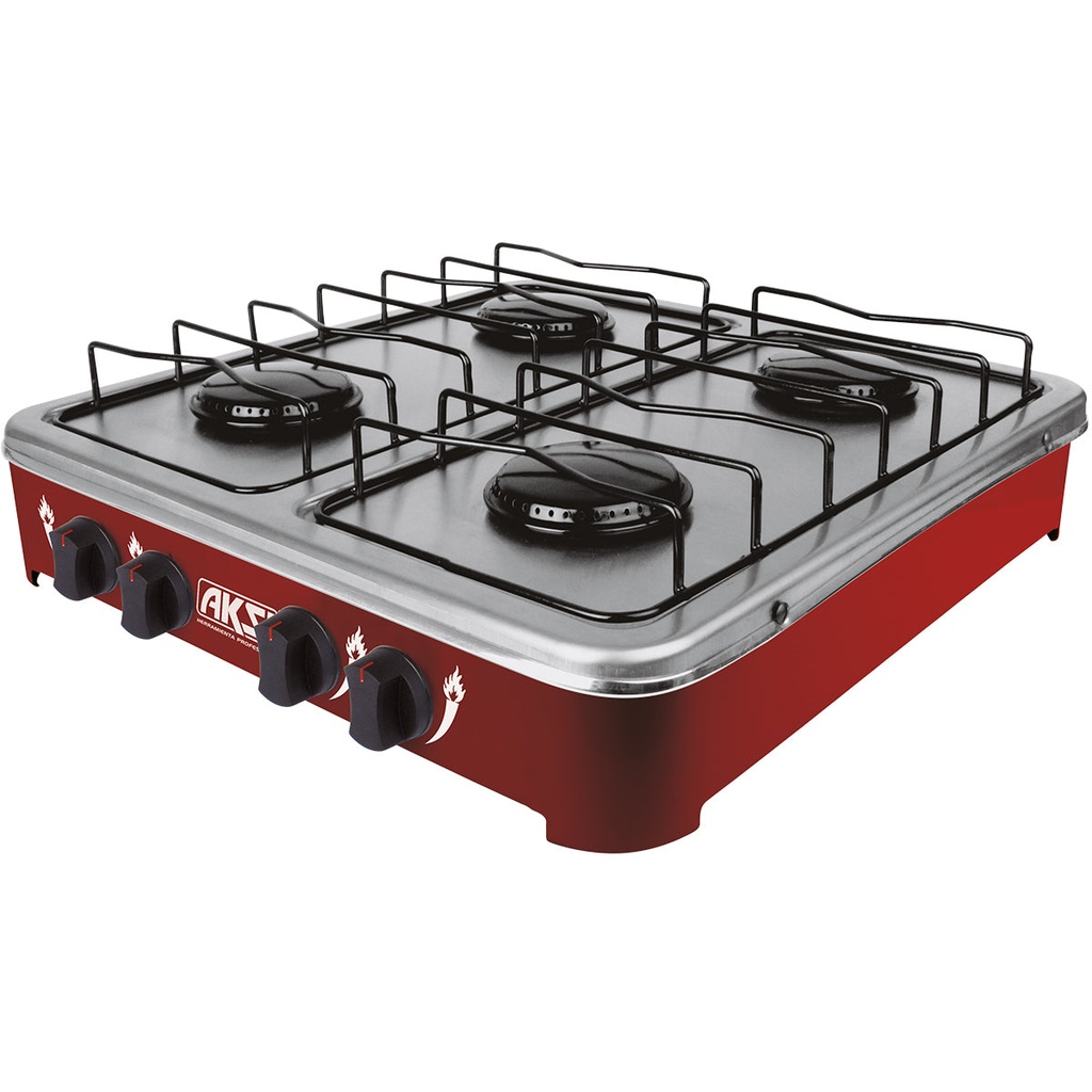 Estufa de mesa 4 quemadores rojo con Acero Inox