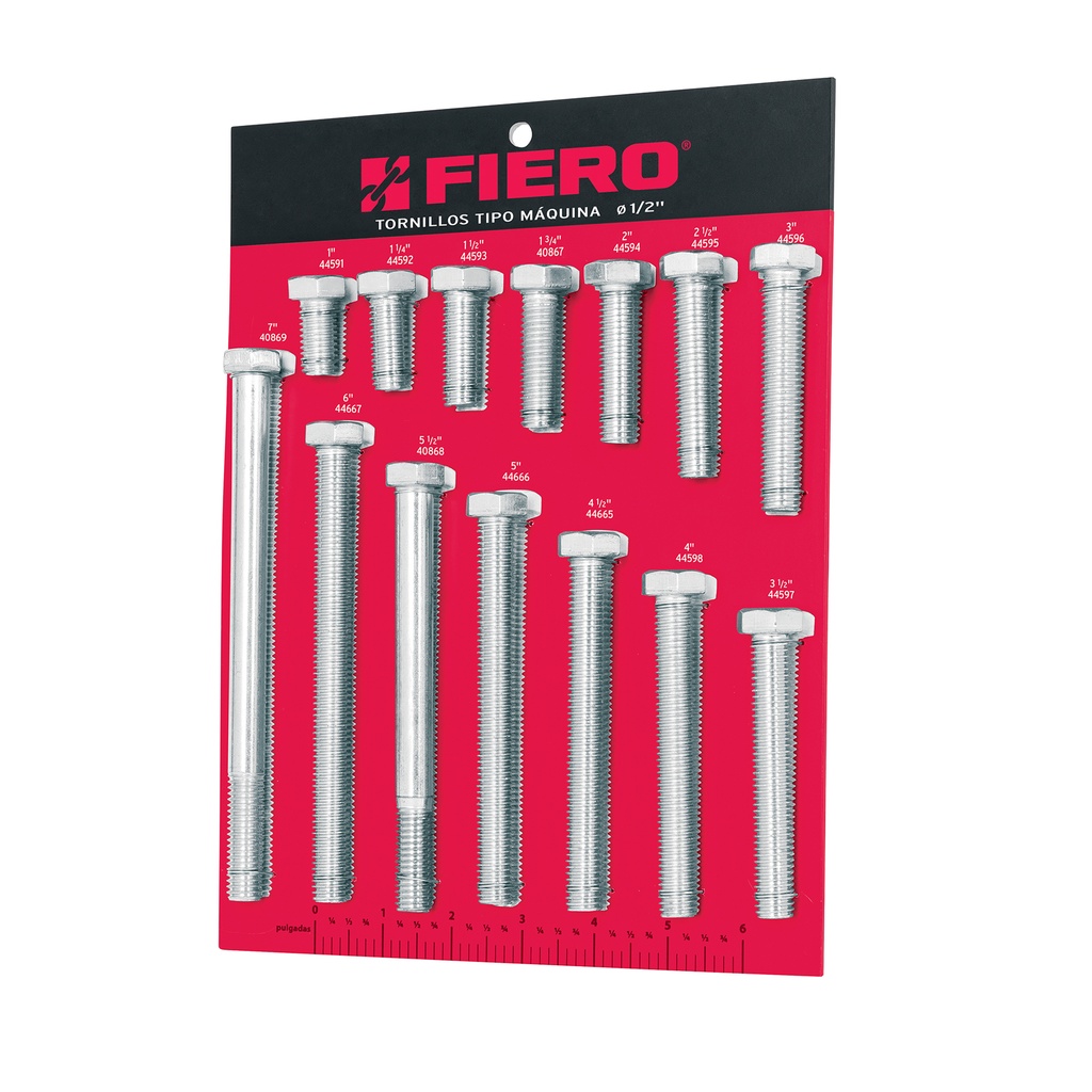 Exhibidor Fiero con tornillos tipo máquina, 1/2'