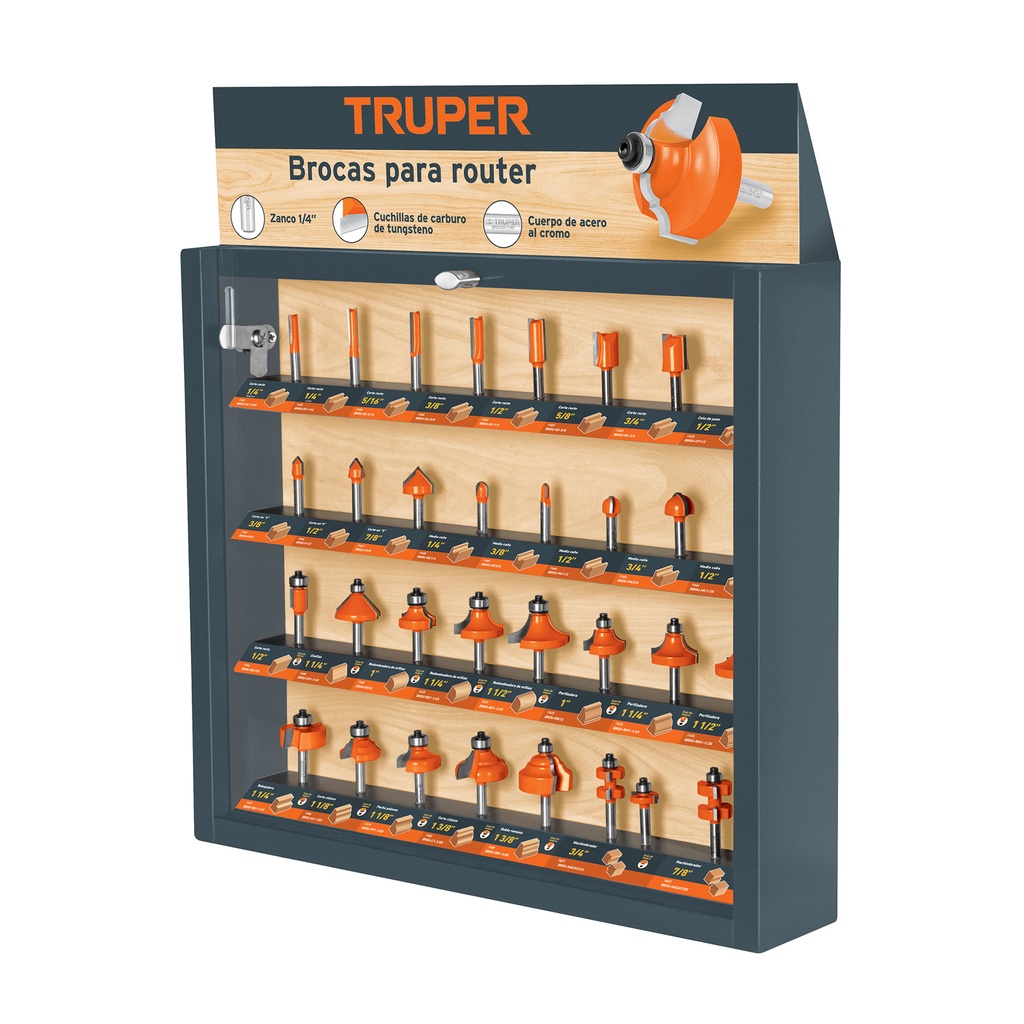 Exhibidor con 30 brocas para router, Truper - Pag 67