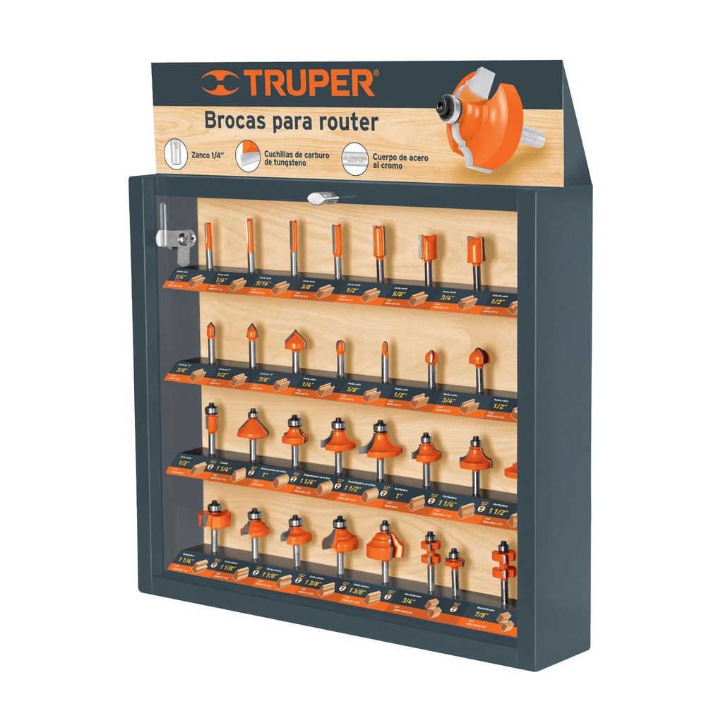 Exhibidor con 30 brocas para router, Truper - Pag 83