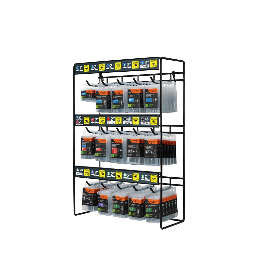 Exhibidor con 90 estuches de puntas para desarmador