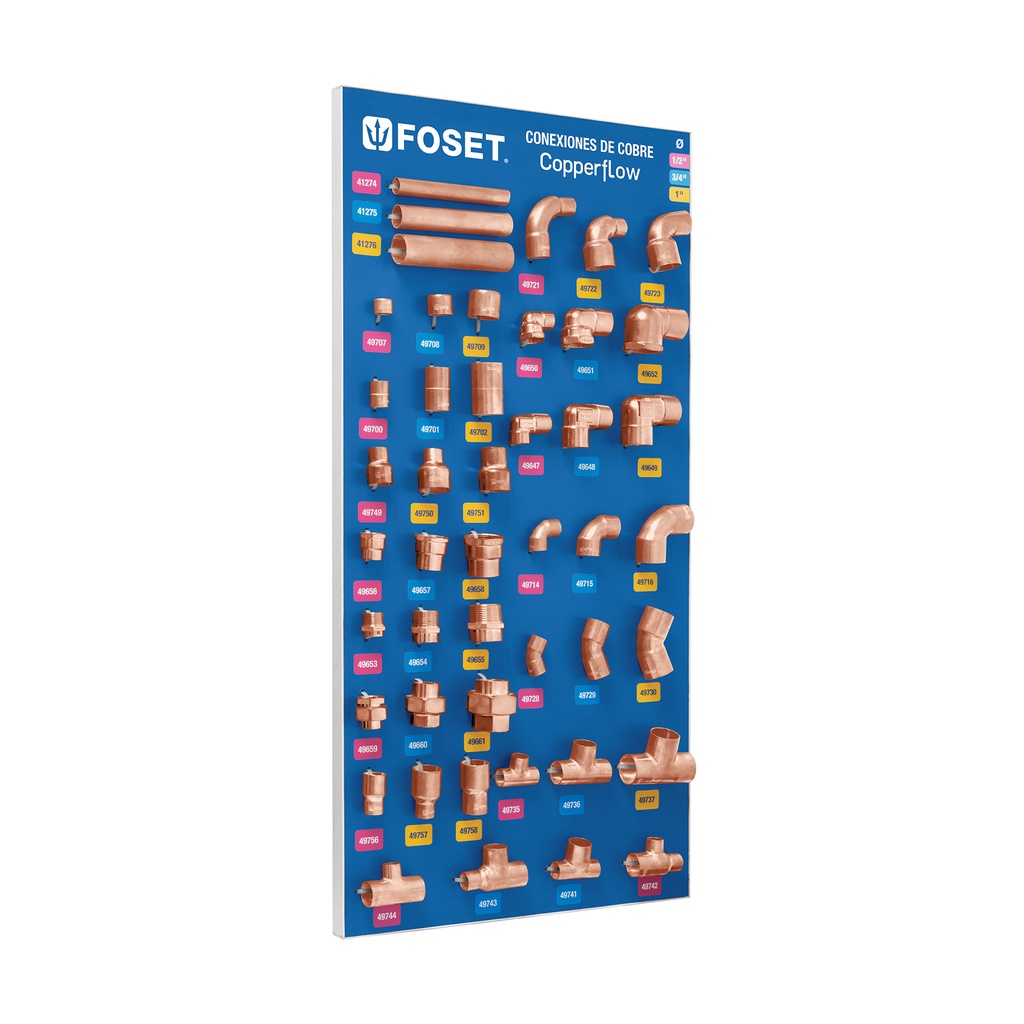 Exhibidor con conexiones de cobre, Foset