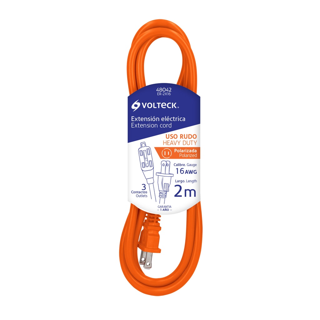 [T48042] Extensión eléctrica de uso rudo 2 m 2x16 AWG, Volteck