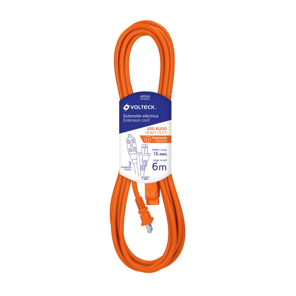 [T48044] Extensión eléctrica de uso rudo 6 m 2x16 AWG, Volteck