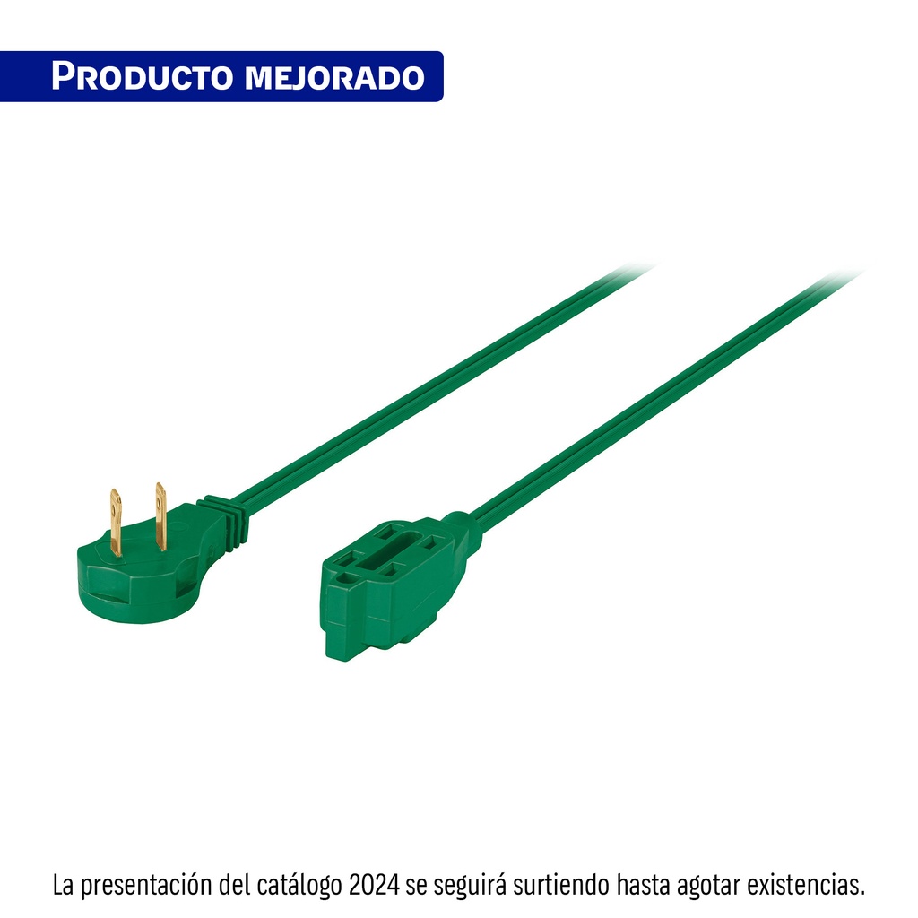 Extensión eléctrica doméstica 3 m verde con clavija plana