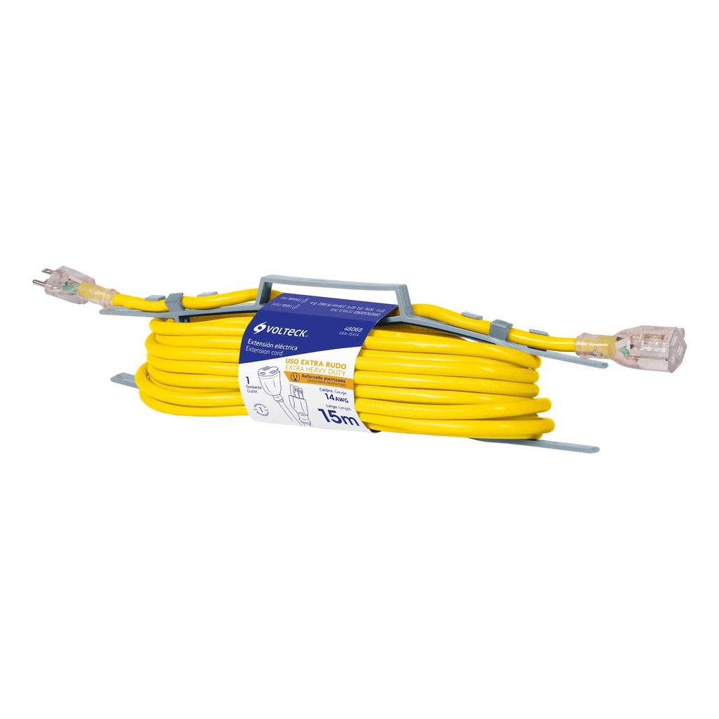 Extensión reforzada aterrizada 15 m 3x14 AWG, Volteck - Pag 552