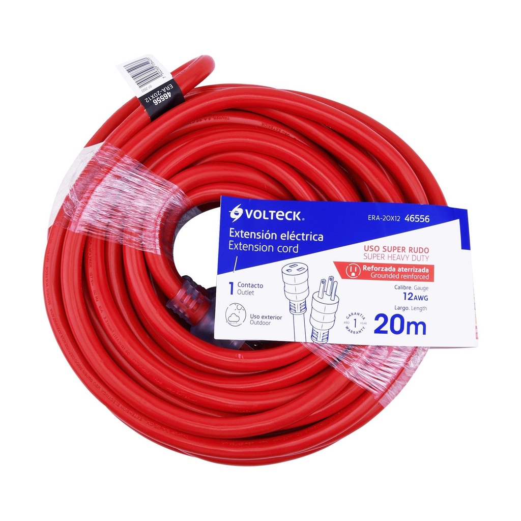 Extensión reforzada aterrizada 20 m 3x12 AWG, Volteck - Pag 552