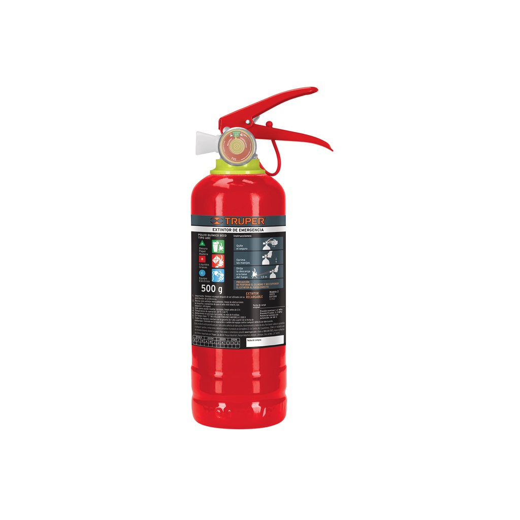 [T101172] Extintor portátil recargable 0.5 kg, polvo tipo ABC, Truper
