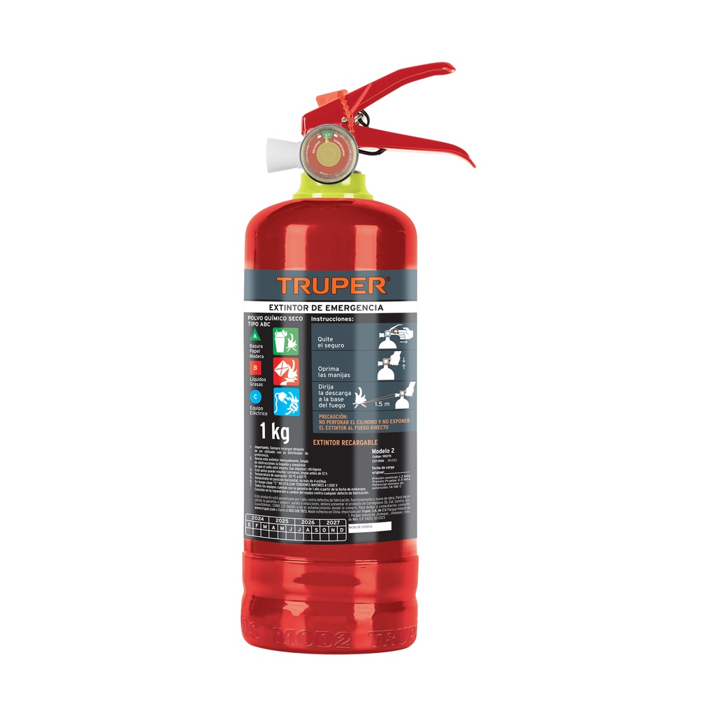 [T100276] Extintor portátil recargable 1 kg, polvo tipo ABC, Truper