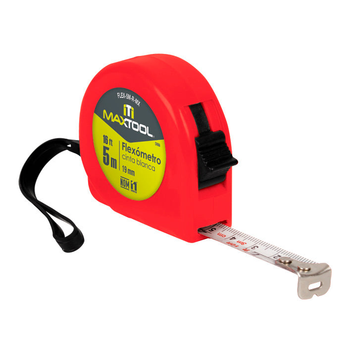 Flexometro de 5 mts color rojo