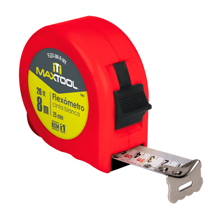 Flexometro de 8 mts color rojo