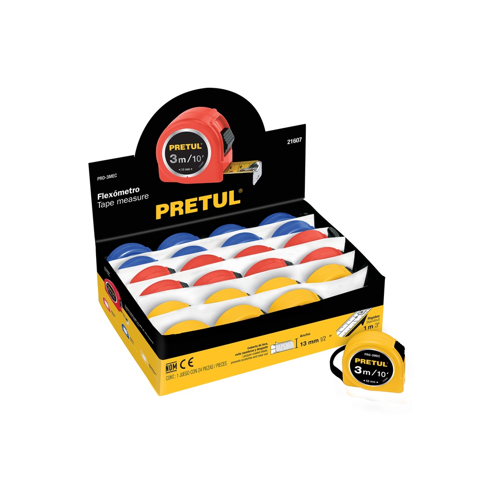 Flexómetro 3 m cinta 13 mm, Pretul