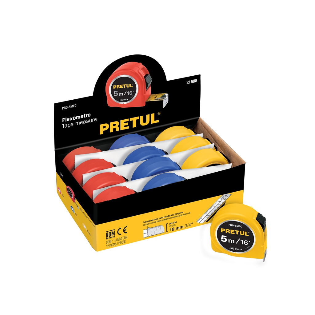 Flexómetro 5 m cinta 19 mm, Pretul