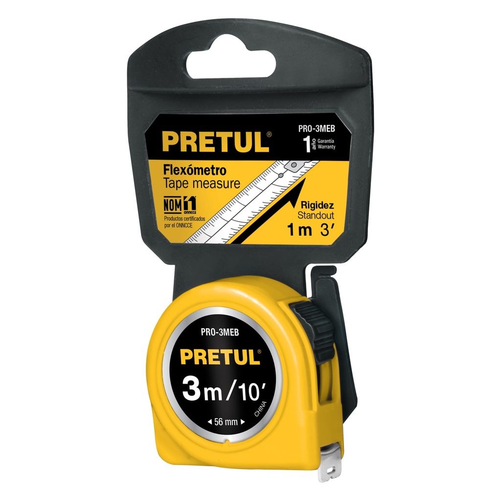 Flexómetro amarillo 3 m cinta 13 mm, en tarjeta, Pretul - Pag 163