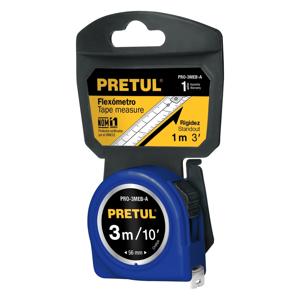 [T21609] Flexómetro azul 3 m cinta 13 mm, en tarjeta, Pretul
