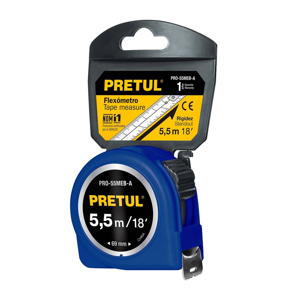 [T28023] Flexómetro azul 5.5 m cinta 25 mm, en tarjeta, Pretul
