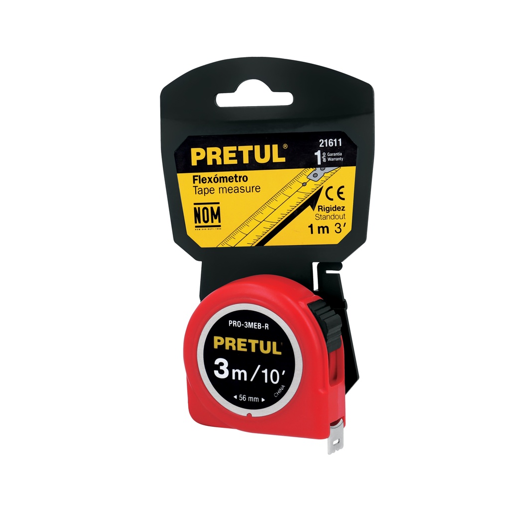 [T21611] Flexómetro verde 3 m cinta 13 mm, en tarjeta, Pretul