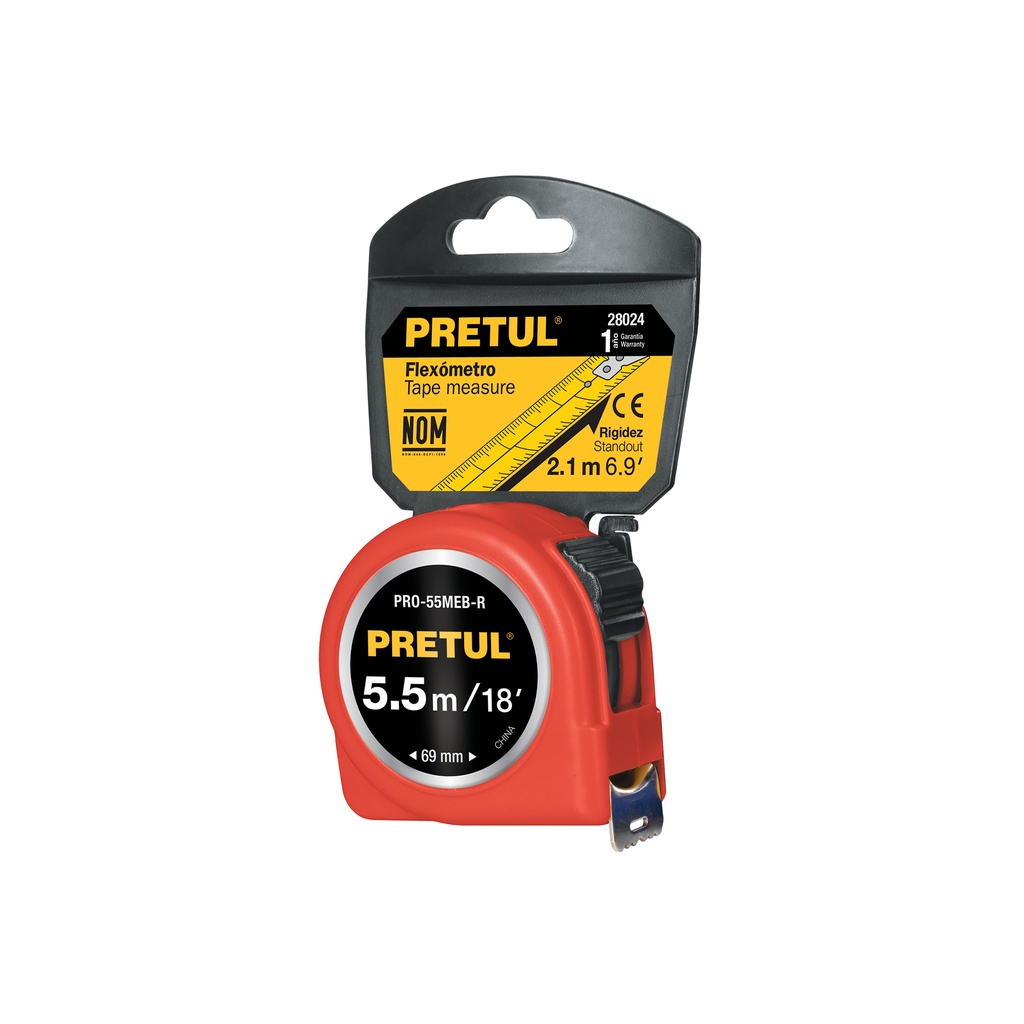 [T28024] Flexómetro verde 5.5 m cinta 25 mm, en tarjeta, Pretul