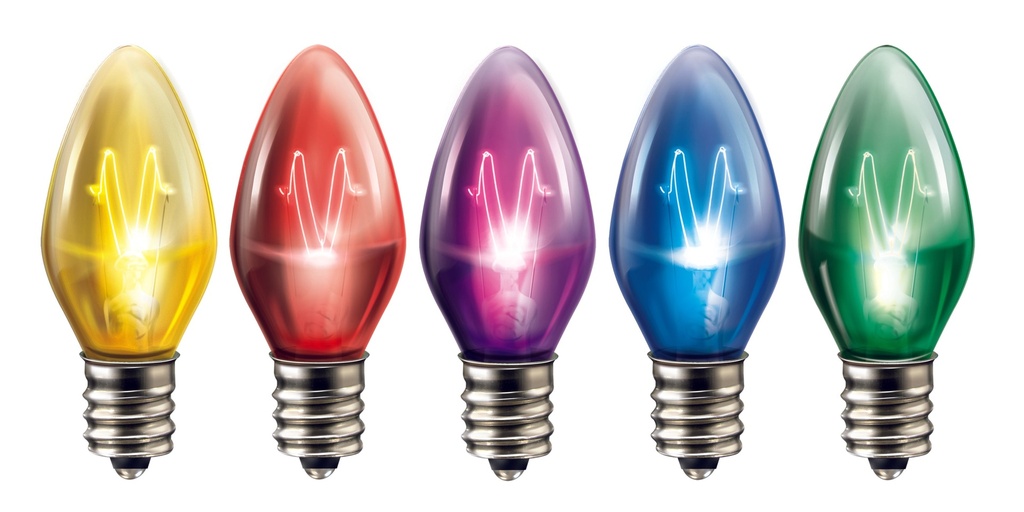 Foco Incandescente Vela Color, Traslúcido, colores surtidos, 7W, 50PACK