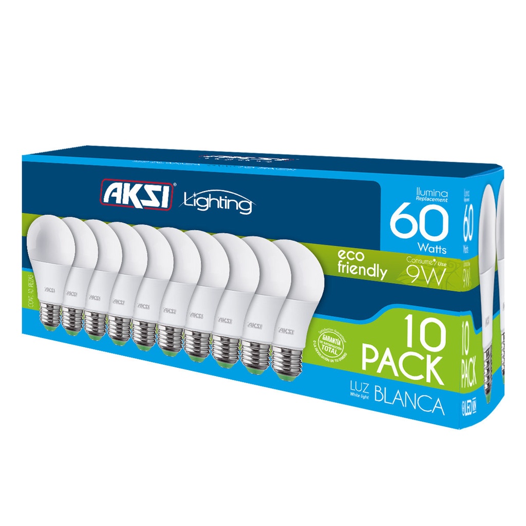 [A129026] Foco LED 10PACK 9W ECO luz blanca, caja color
