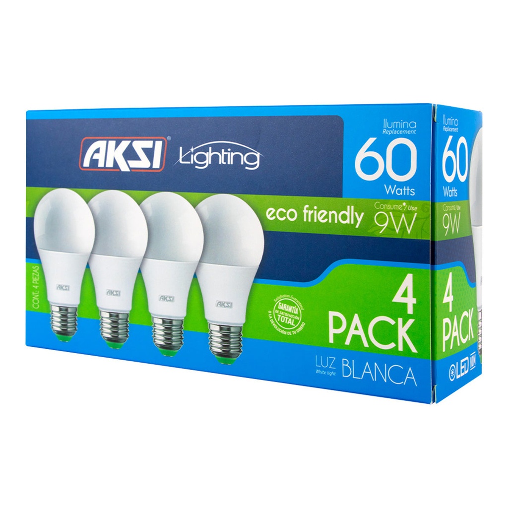 [A129023] Foco LED 4PACK 9W ECO luz blanca, caja color