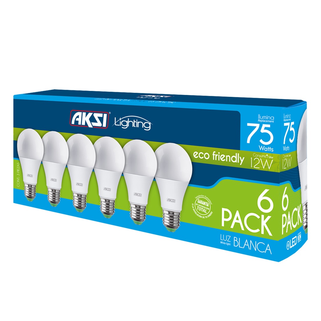 [A129034] Foco LED 6PACK 12W ECO luz blanca, caja color
