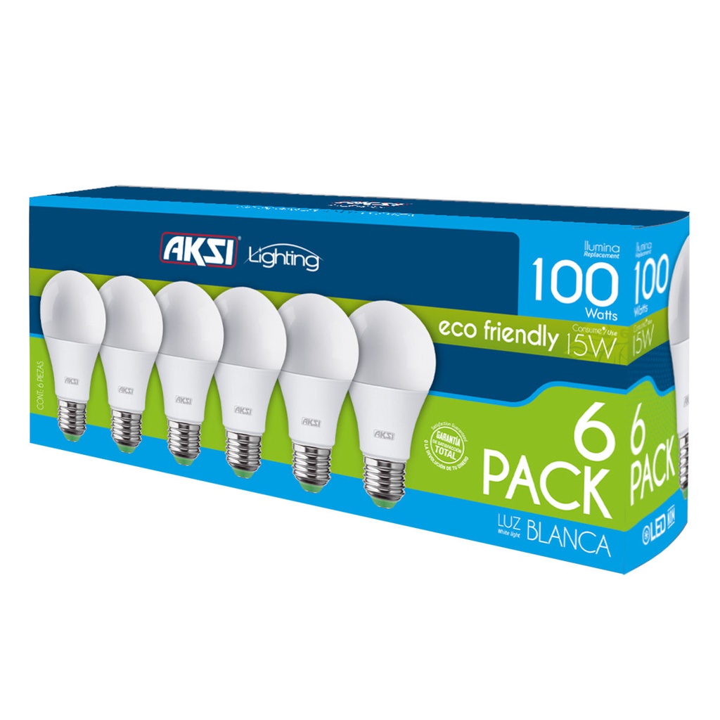 Foco LED 6PACK 15W ECO luz blanca, caja color