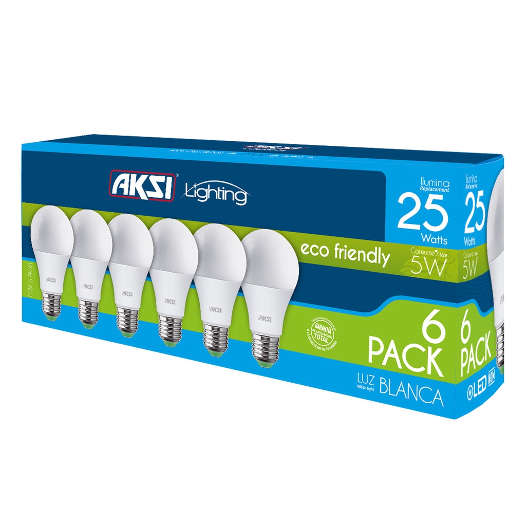 Foco LED 6PACK 5W ECO luz blanca, caja color